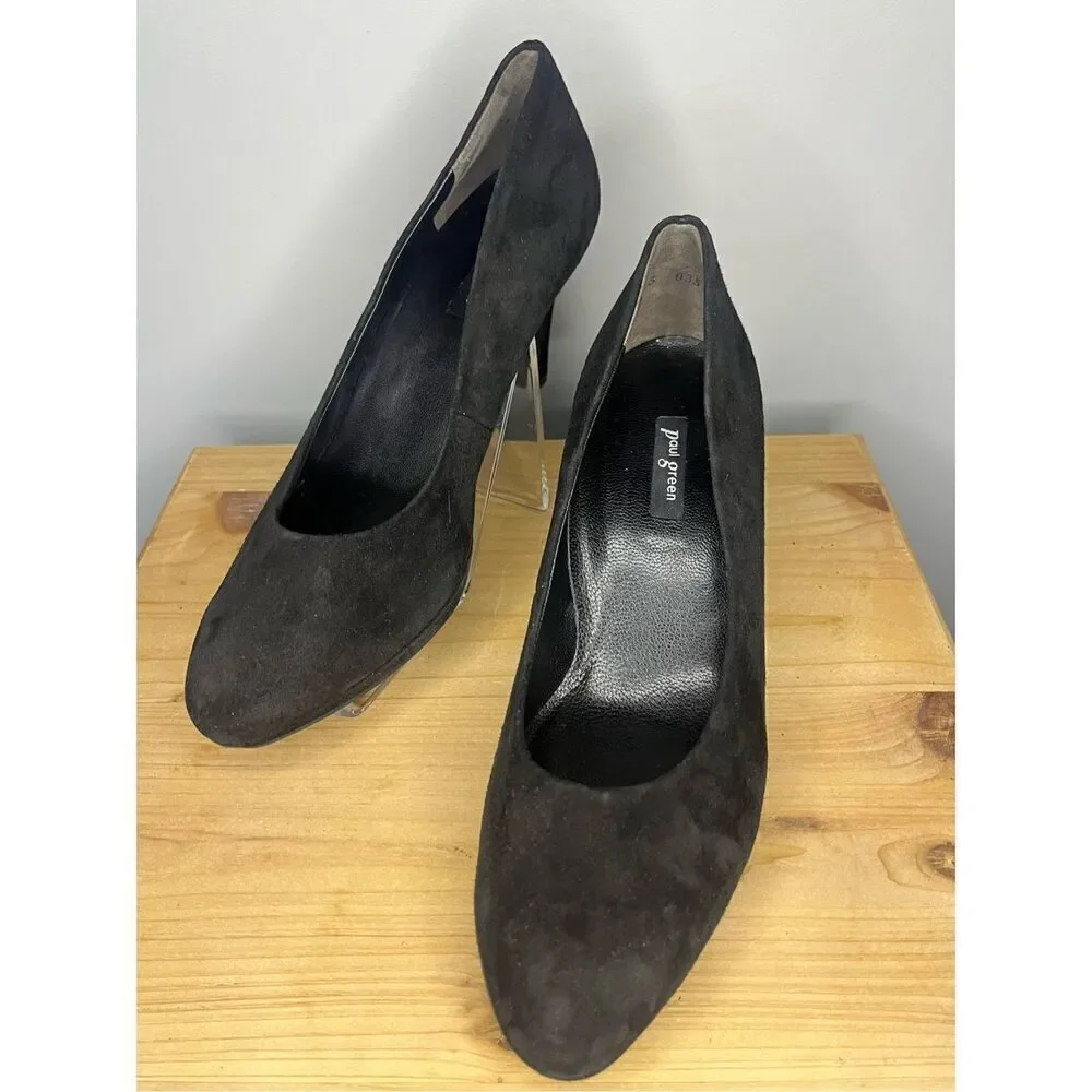 Paul Green Women's Slip-On Stiletto Heel Suede Lorah Pump Black‎ Size 7.5